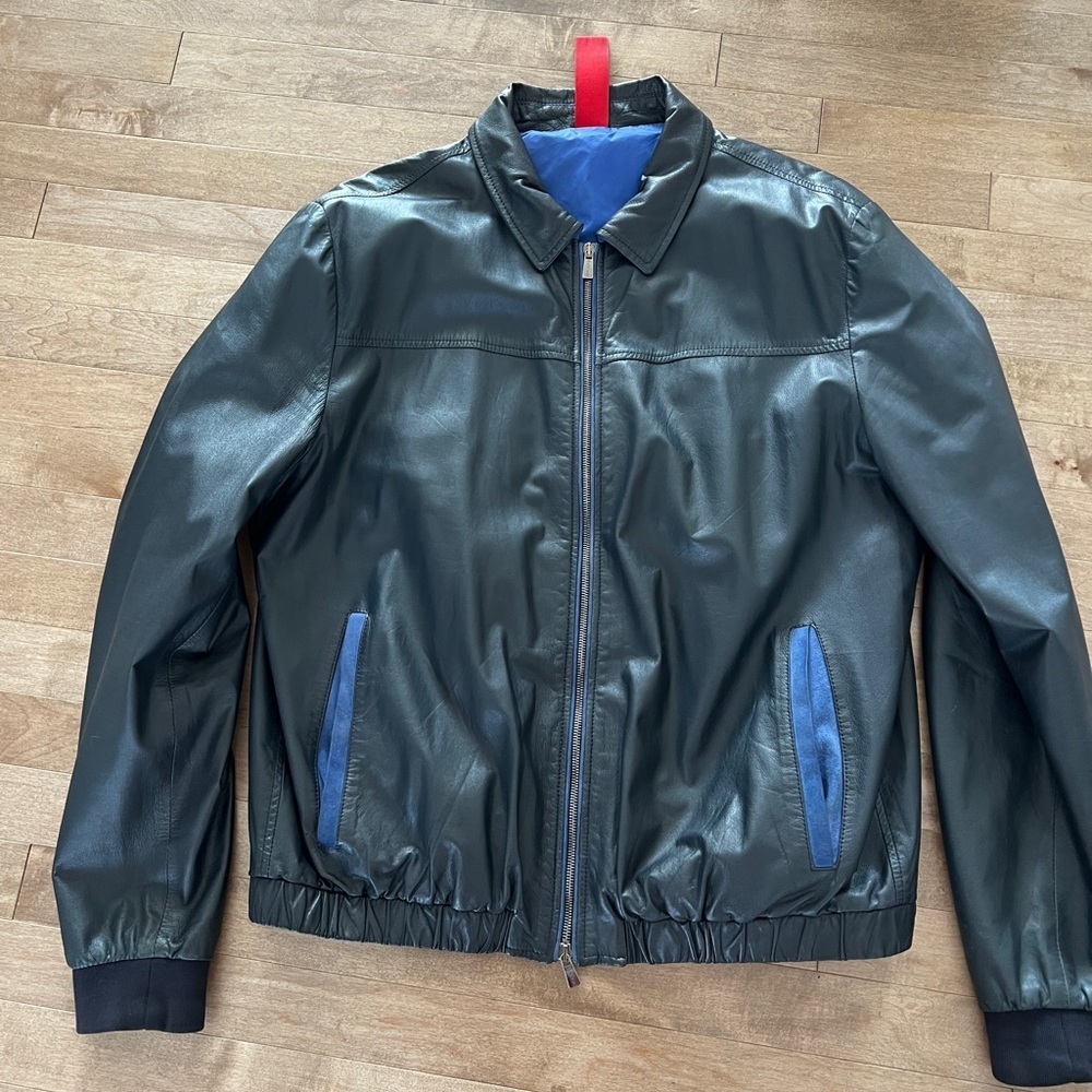 Baldinini Men's Blue Leather Jacket